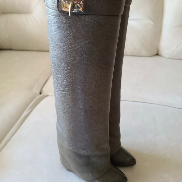 Givenchy Shark Lock Khaki Green Leather Boots 37 - Picture 2 of 3